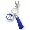 Porte-clés pompon bleu une fille trop géniale